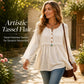 Casual, ruimvallende damesblouse met lange mouwen en franjes