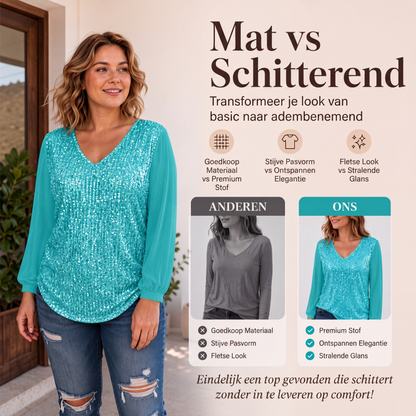 Elegante V-hals top met pailletten voor dames
