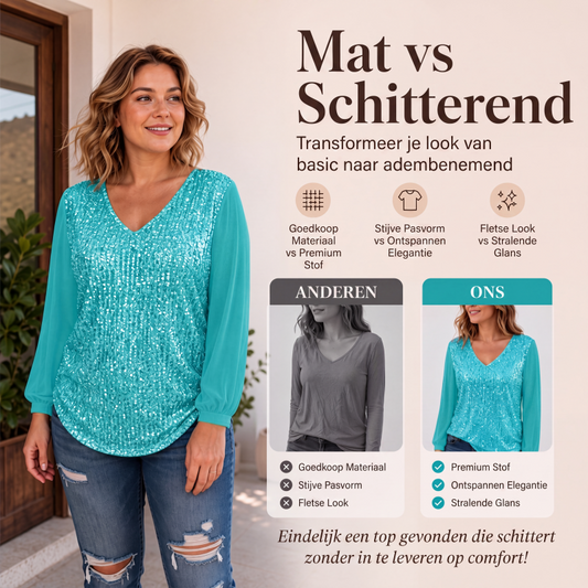 Elegante V-hals top met pailletten voor dames