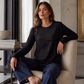 Dames patchwork top met ronde hals en textuur