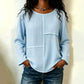 Dames patchwork top met ronde hals en textuur