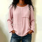 Dames patchwork top met ronde hals en textuur