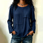 Dames patchwork top met ronde hals en textuur