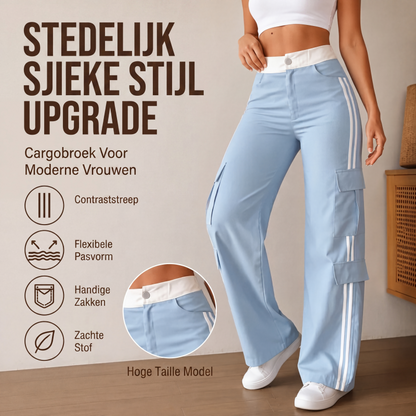 Dames straight-fit cargobroek met zijstrepen