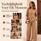 Dames set met V-hals top met lange mouwen en wijde pijpen broek