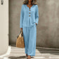 Dames set met V-hals top met lange mouwen en wijde pijpen broek