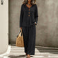 Dames set met V-hals top met lange mouwen en wijde pijpen broek