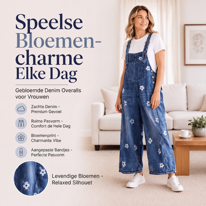 Losvallende denim tuinbroek voor dames met bloemenprint