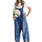 Losvallende denim tuinbroek voor dames met bloemenprint
