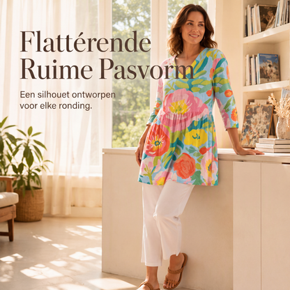 T-shirt voor dames met losse digitale print, ronde hals, korte mouwen en casual top