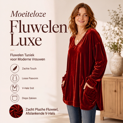 Fluwelen damesblouse met V-hals en lange mouwen
