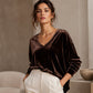 Fluwelen damesblouse met V-hals en lange mouwen