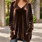 Fluwelen damesblouse met V-hals en lange mouwen