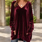Fluwelen damesblouse met V-hals en lange mouwen