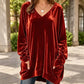 Fluwelen damesblouse met V-hals en lange mouwen