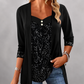 Dames patchworktop met lovertjes, imitatie-tweedelige top