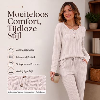 Geribbelde gebreide lange mouw Henley-top voor dames