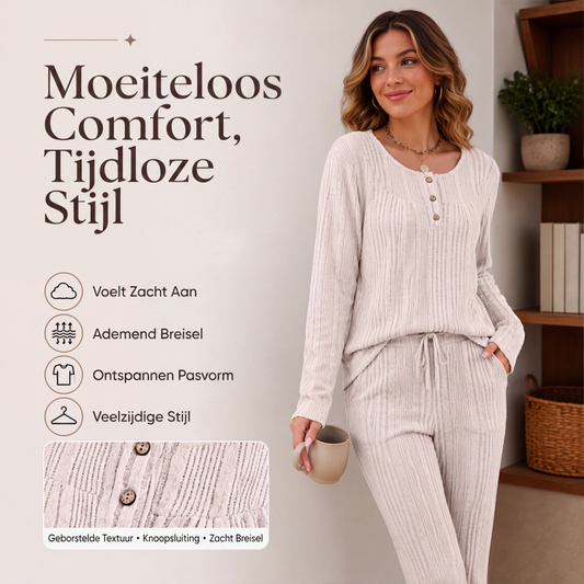 Geribbelde gebreide lange mouw Henley-top voor dames