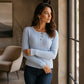 Geribbelde gebreide lange mouw Henley-top voor dames