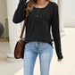 Geribbelde gebreide lange mouw Henley-top voor dames