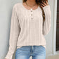 Geribbelde gebreide lange mouw Henley-top voor dames