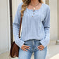 Geribbelde gebreide lange mouw Henley-top voor dames