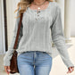 Geribbelde gebreide lange mouw Henley-top voor dames