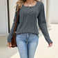 Geribbelde gebreide lange mouw Henley-top voor dames