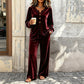 Dames vrijetijdsfluweel 2-delige loungewear set