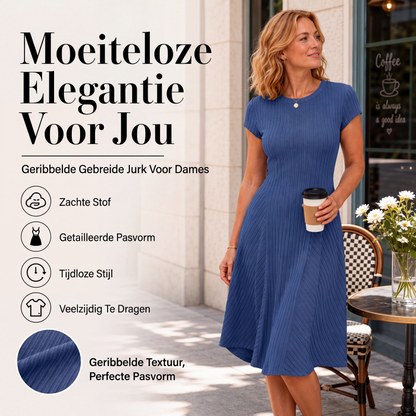 Elegante geribbelde gebreide jurk voor dames, met geborstelde stof