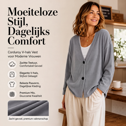 Dames V-hals corduroy gebreid vest