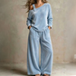 Off-shoulder top en wijde broek set voor dames