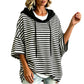 Casual gestreepte hoodie met capuchon voor dames, los model, 3/4-mouwen