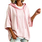 Casual gestreepte hoodie met capuchon voor dames, los model, 3/4-mouwen