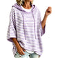 Casual gestreepte hoodie met capuchon voor dames, los model, 3/4-mouwen