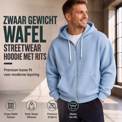 Heren hoodie met volledige rits en wafelstructuur