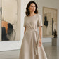 Elegante midi-jurk voor dames met verstelbare strik in de taille