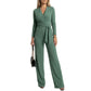 Jumpsuit met lange mouwen, V-hals en ceintuur voor dames