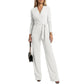 Jumpsuit met lange mouwen, V-hals en ceintuur voor dames
