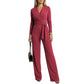 Jumpsuit met lange mouwen, V-hals en ceintuur voor dames