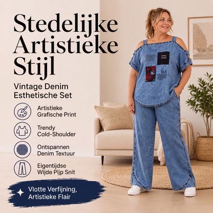 Off-shoulder top en wijde pijpenbroek voor dames