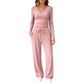 Dames set met V-hals lange mouwen top en wijde pijpen broek