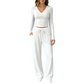 Dames set met V-hals lange mouwen top en wijde pijpen broek