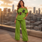 Off-shoulder top en wijde pijpenbroek voor dames