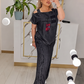 Off-shoulder top en wijde pijpenbroek voor dames