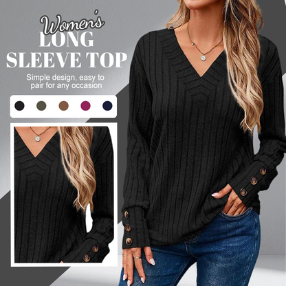 Casual dames-top met V-hals en lange mouwen