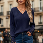 Casual dames-top met V-hals en lange mouwen