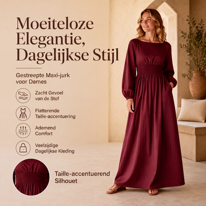 Dames maxi-jurk met strepen en elastische taille