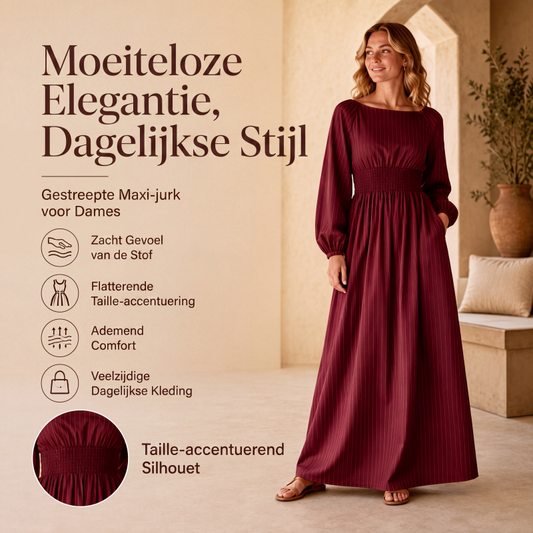 Dames maxi-jurk met strepen en elastische taille