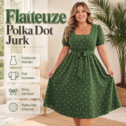 🌸 Nieuwe Collectie 👗 Dames Grote Maten Stippenjurk – Flatterende Pasvorm, Elegante Print & Comfortabele Fit ✨
